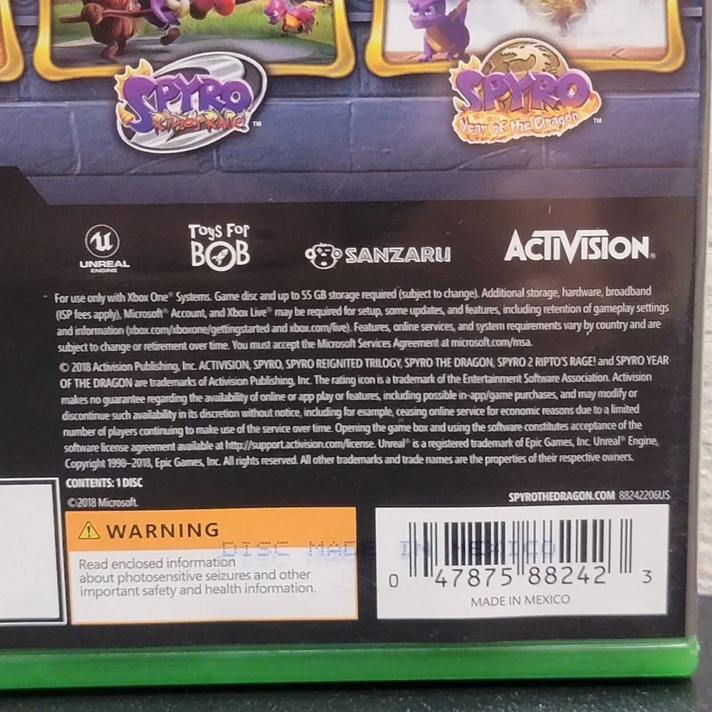 Spyro Reignited Trilogy Microsoft Xbox One Excellent‎ Condition - No Manual